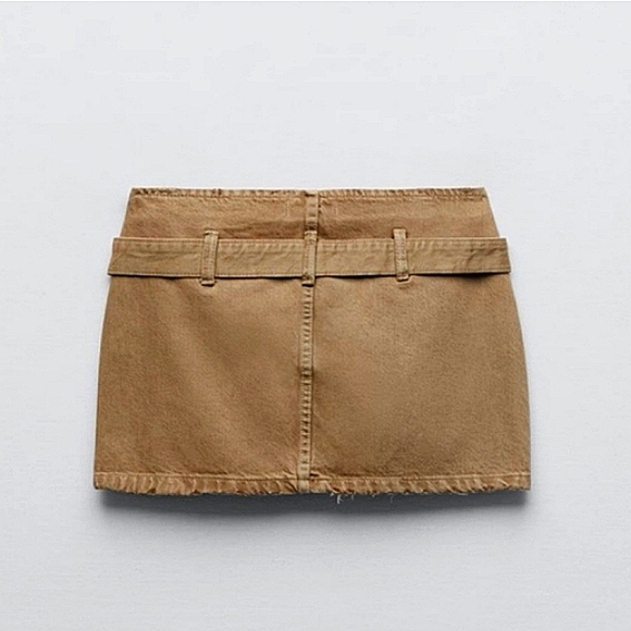 ZARA TAN DENIM COWBOY BUCKLE BELT TIK TOK FAMOUS MINI NWOT SIZE XSMALL - Picture 5 of 10